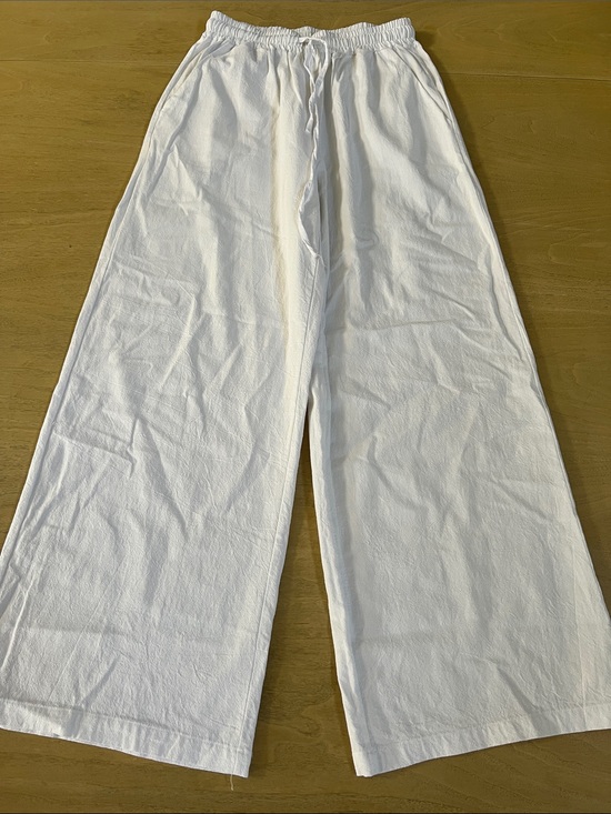 Pants - Women White Wide-Leg Drawstring Pants
